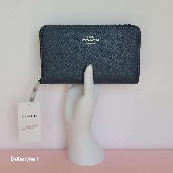 COACH Pebbled Leather Medium ID Window Zip-Around Wallet- Denim color 🎈$118 - Picture 7 of 16